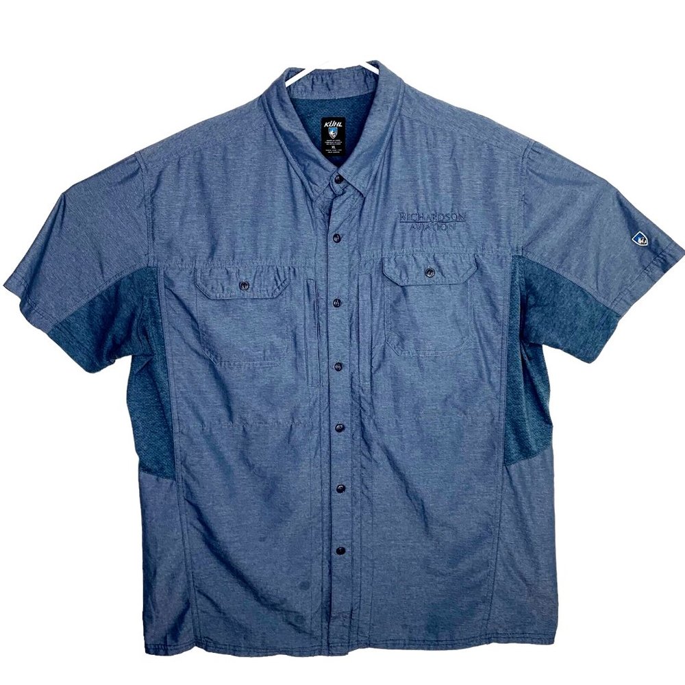Kuhl Mens Short Sleeve Nylon Polyester Hiking Camping Fishing Shirt Blue Size XL